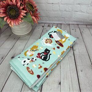 NWT Truly Lou Cat pizza Italian Chef Kitchen Towel Set of 3 cotton bamboo rayon